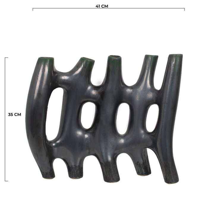 Detalii dimensiuni Vaza abstracta din ceramica neagra de dimensiuni 41x10x35 cm stil nordic Melanor brand ourplace