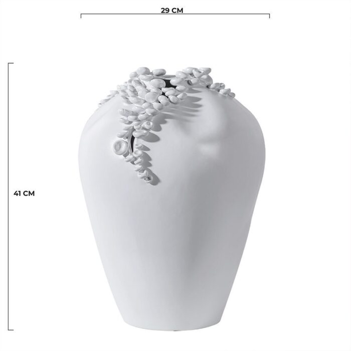 detalii dimensiuni vaza alba din ceramica stil modern rotunjita 29x29x41 cm brand ourplace