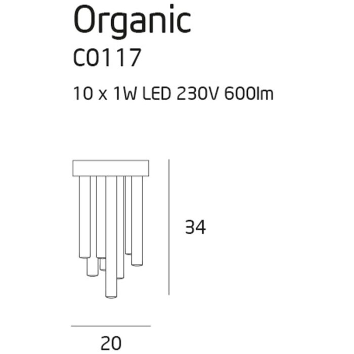 Plafoniera Maxlight  ORGANIC Dimabil 10 x 1W LED   600 LM, CRI90 3000K H: 34 cm, Ø: 20 cm_crom_otel_acrilic