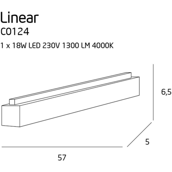 Plafoniera Maxlight  LINEAR 57 Dimabil 1 x 18W LED , 1300 LM, CRI80 4000K W: 57 cm, D: 5 cm, H: 6,5 cm_alb_metal_acrilic