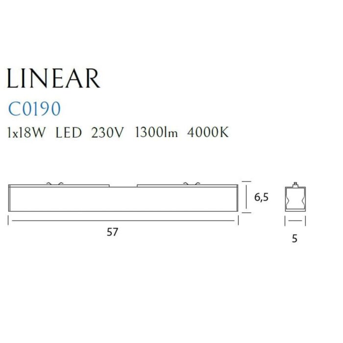 Plafoniera Maxlight  LINEAR 57  Dimabil  1 x 18W LED , 1300 LM, CRI80 4000K W: 57 cm, D: 5 cm, H: 6,5 cm_negru_metal_acrilic