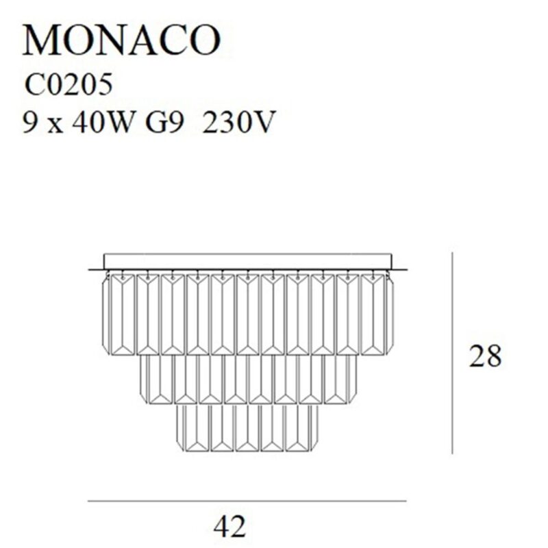 Plafoniera Maxlight  MONACO C9  9 x 40W G9,  H: 28 cm, Ø: 42 cm_auriu_metal_sticla