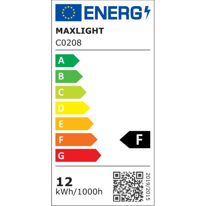 Eficienta consum_Plafoniera Maxlight  CHARON 1 x 12W LED , 1056 LM, CRI 90+, 3000K, IP65 H: 3,0 cm, Ø: 12,8  cm, Negru Mat_negru mat_metal_sticla
