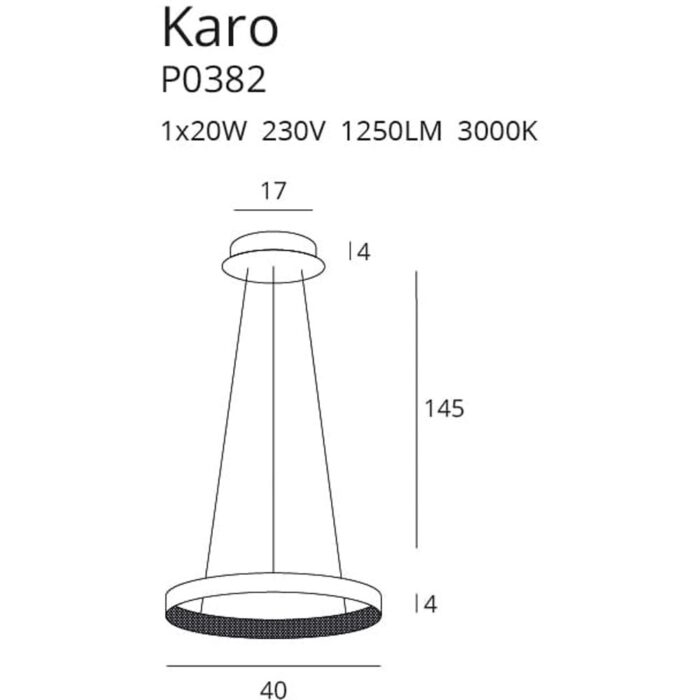 Lampă Suspendată Maxlight KARO, 1 x 20W LED , 1250 LM, Ø: 40 cm, H: max 149 cm, Culoare Arămie