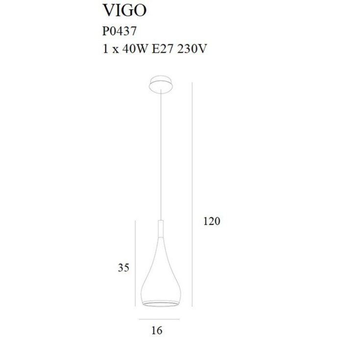 Lampă Suspendată Maxlight VIGO, 1 x 40W E27, H: max 120 cm, Ø: 16 cm, Culoare Auriu Mat
