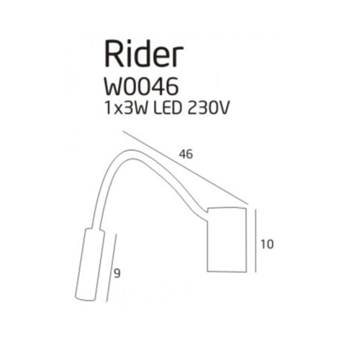 W0046_Aplică de perete Maxlight RIDER 1 x 3W LED  190 LM 3000K, L: 5 cm, l: 49,5 cm, H: 10 cm, Culoare Negru_Metal|Acrilic|