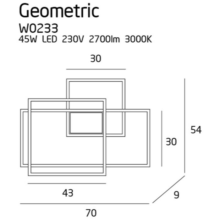 W0233D_Aplică de perete Maxlight GEOMETRIC 1 x 45W LED , 2700LM, CRI80 3000K, L: 70 cm, l: 9 cm, H: 54 cm, Culoare Negru_Metal