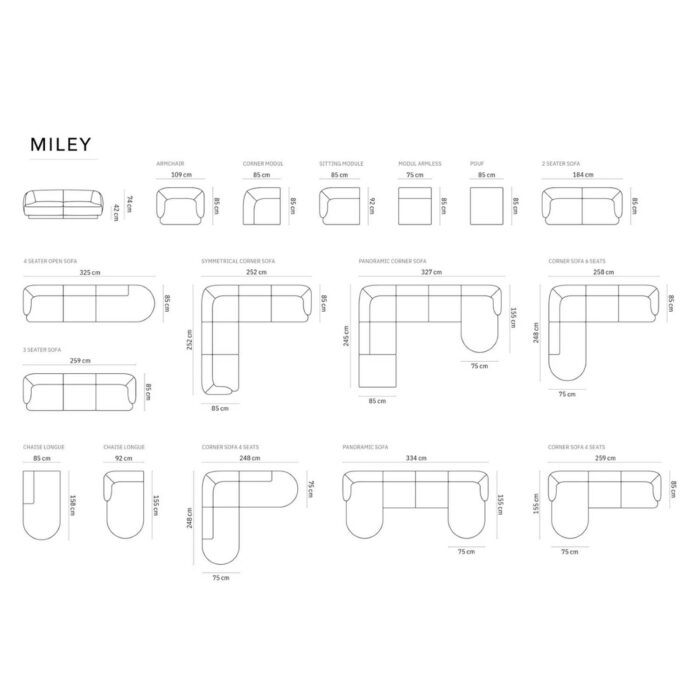 Canapea Modulară Miley – 3 Persoane, Chenille, 3 Module 1 Persoană, Personalizabilă, Bej