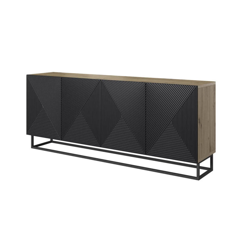 Comoda Asha 200 cm Metal Negru Mat Stejar