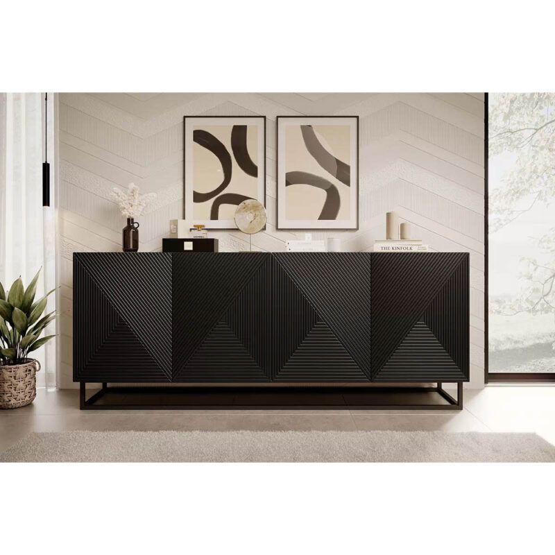 Comoda Asha 200 cm Metal Negru Mat Stejar
