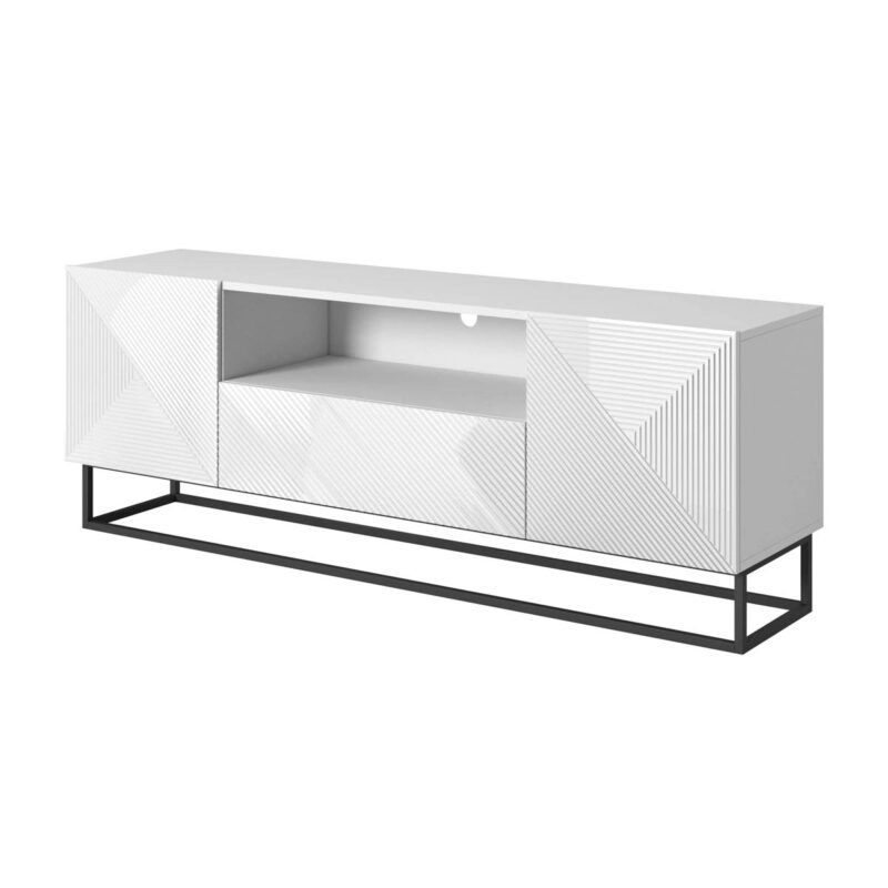 Comodă TV Asha 167 cm, Alb Lucios, Metal Solid