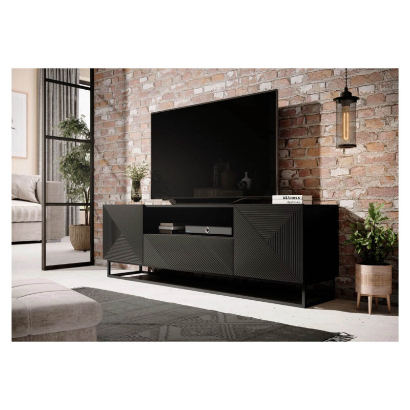 Comodă TV Asha 167 cm, Metal Negru Mat