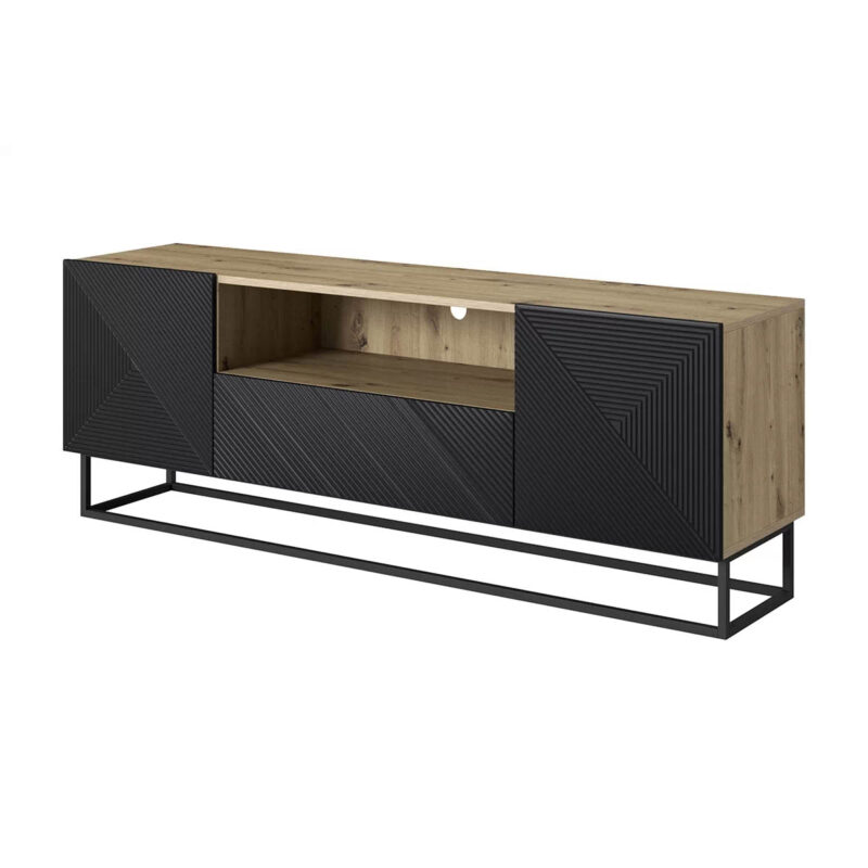Comodă TV Asha 167 cm, Metal, Negru Mat, Stejar