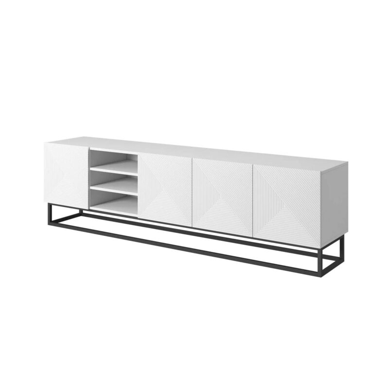 Comodă TV Asha 200 cm Bază Metalică Alb Mat