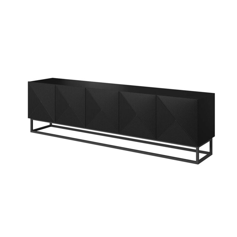 Comodă TV Asha 200 cm, Metal, Negru Mat