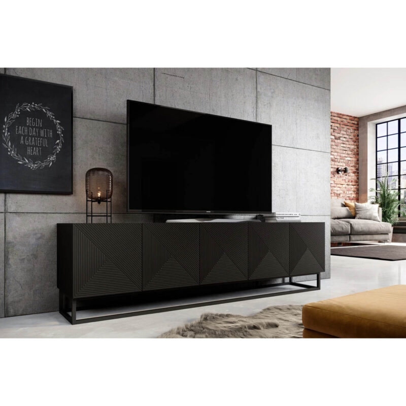 Comodă TV Asha 200 cm, Metal, Negru Mat