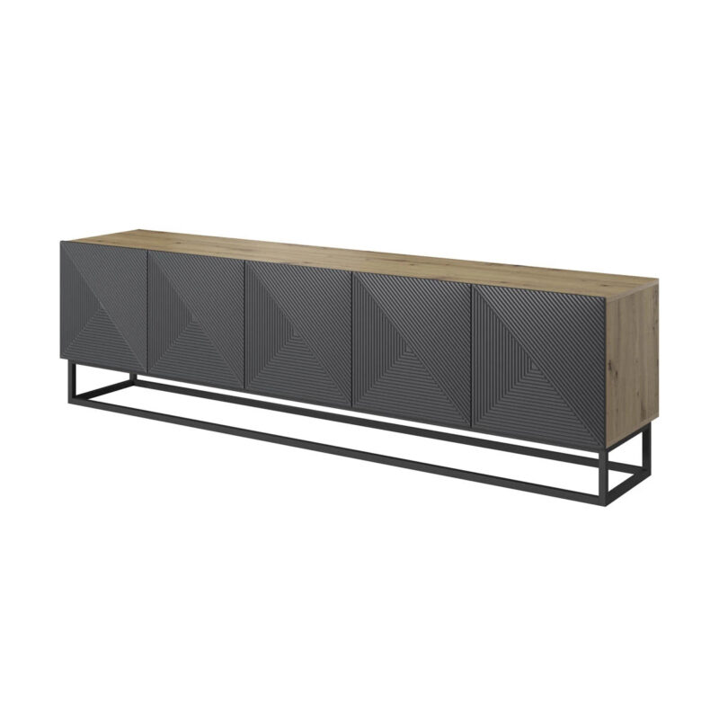 Comodă TV Asha 200cm Metal Stejar Rivier Stone Mat