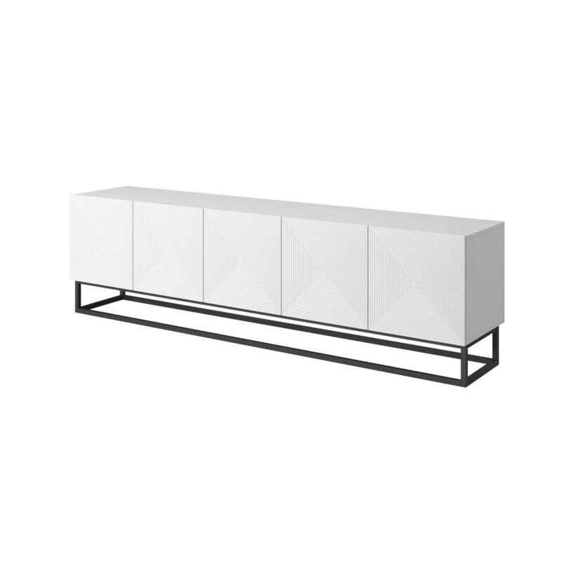 Comodă TV Bază Metalică Asha 200 cm - Alb Mat